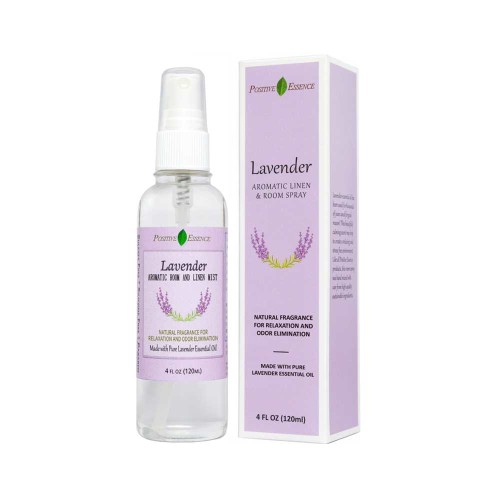 Positive Essence Lavender Aromatic Room & Linen Mist - Natural Relaxation & Odor Elimination - Pure Lavender Essential Oil - 4 fl oz (120ml)